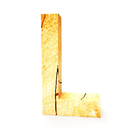 Wooden letter L isolated on white backgroundの写真素材
