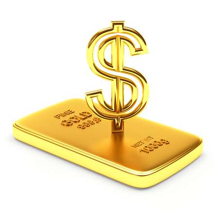Dollar sign on golden flat bar isolated on a white background.の写真素材