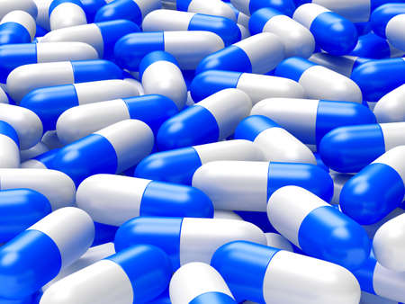 Many red medical capsules or pills as background. 3D illustrationの写真素材