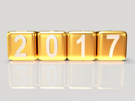 2017 New Year concept. 2017 Golden cubes with reflection. 3D illustration