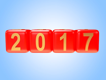 2017 New Year concept. 2017 Red cubes on blue background. 3D illustrationの写真素材