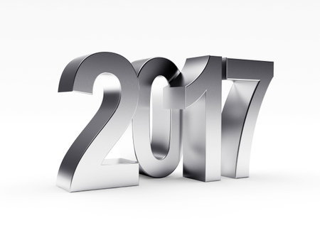 Silver numbers 2017 New Year on white background. 3D illustration