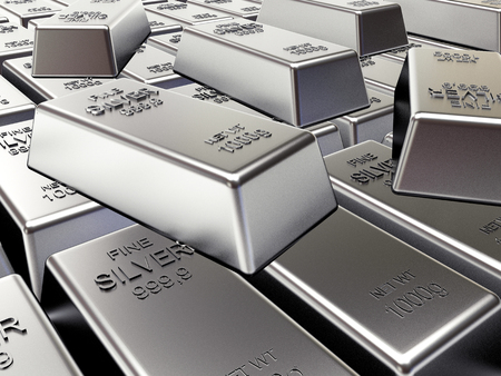 Rows of silver bars. Business and financial background. 3D illustrationの写真素材