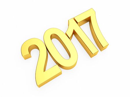 Golden numbers 2017 isolated on white background. 3D illustrationの写真素材