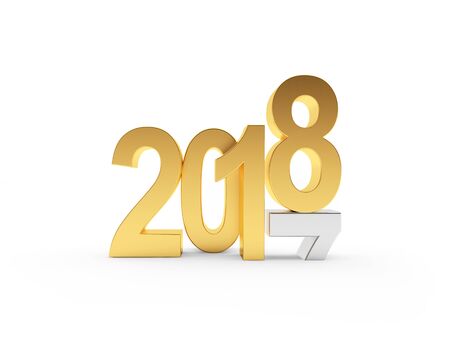 2018 New Year concept. The silver number 7 changes to a gold number of 8. 3D illustrationの写真素材
