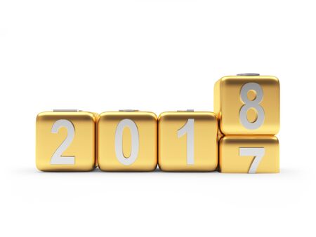 2018 New Year concept. Golden cubes 2017 changing for 2018. 3D illustrationの写真素材
