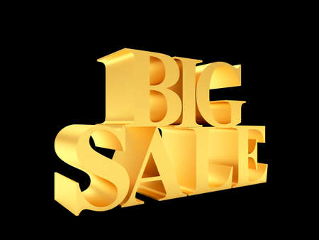 Golden text Big sale isolated on black background. 3D illustrationの写真素材