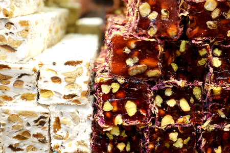 Turkish delight. Closeup lukum with nuts.の写真素材