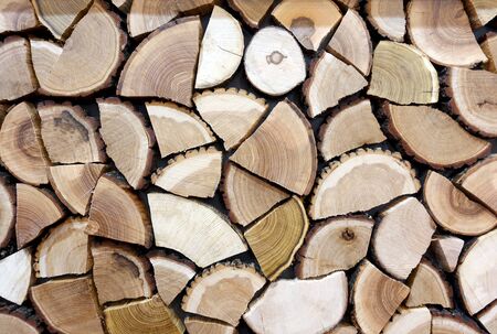 Stacked log of firewood as a backgroundの写真素材