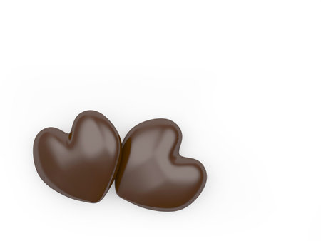 Two chocolate hearts isolated on a white background. 3d illustrationの写真素材