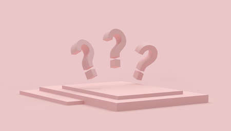 Three question marks on a square stand in pastel pink. 3d illustrationの写真素材