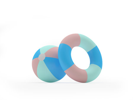 One beach ball with a lifebuoy on a white background. 3D illustration