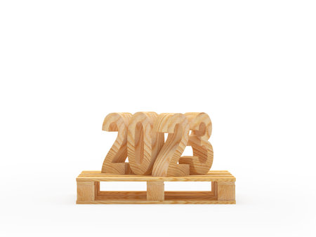 Number 2023 on a wooden pallet. 3d illustration.の写真素材