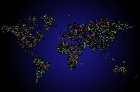 Illustrated world map on the white isolated backgroundの写真素材