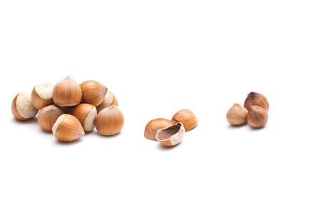 Composition from nuts on the white isolated backgroundの写真素材
