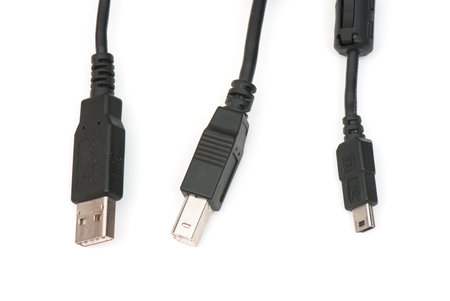 tech cable with plug isolated on a white background. photography studio