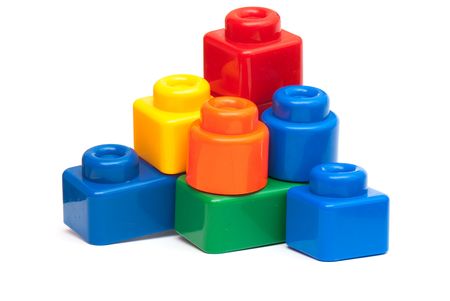 colorful building blocks on white backgroundの写真素材