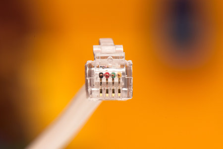 tech cable with plug isolated on a white background.の写真素材