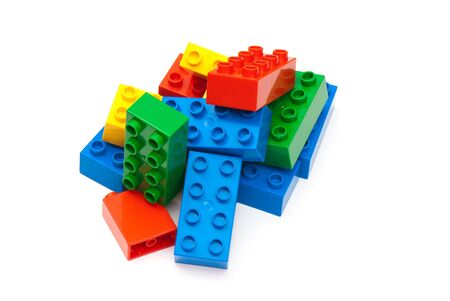 colorful building blocks on white backgroundの写真素材