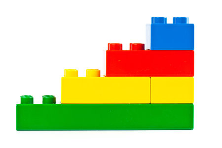 set  of color building blocks on white solated background