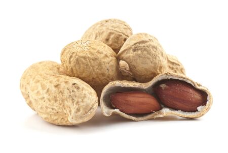 Composition from nuts on the white isolated backgroundの写真素材