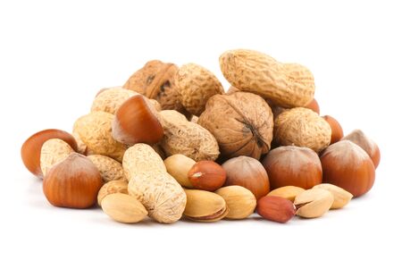 Composition from nuts on the white isolated backgroundの写真素材