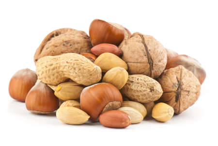 Composition from nuts on the white isolated backgroundの写真素材