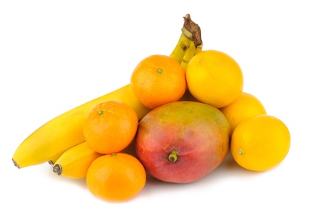 composition of the ripe mix of  fruit on a white background. studio photographyの写真素材