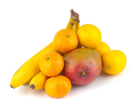 composition of the ripe mix of  fruit on a white background. studio photographyの写真素材