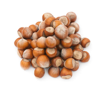 Composition from nuts on the white isolated backgroundの写真素材