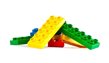 set  of color building blocks on white isolated backgroundの写真素材