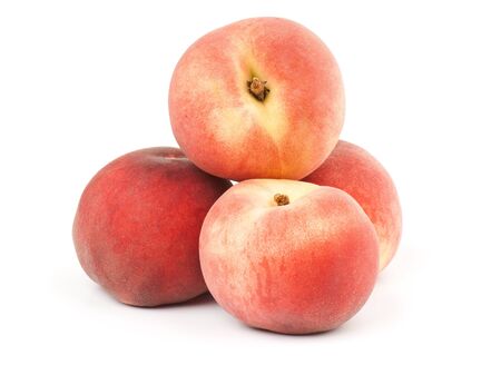 composition of ripe juicy peach,  nectarine isolated on white backgroundの写真素材