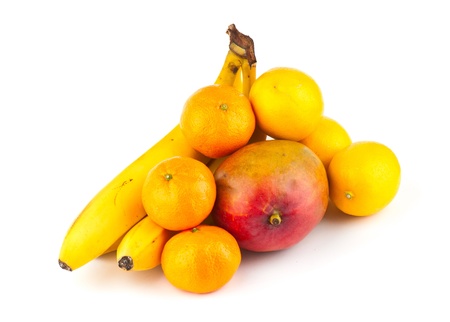 composition of the ripe mix of  fruit on a white background. studio photographyの写真素材