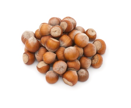 Composition from nuts on the white isolated backgroundの写真素材