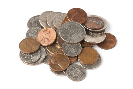 stack of money on white isolated background.  Studio photo.の写真素材