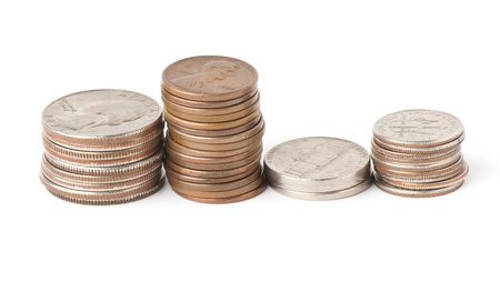 stack of money on white isolated background.  Studio photo.の写真素材