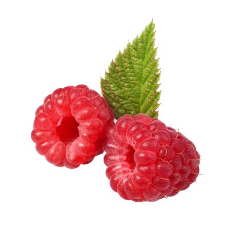 fresh raspberries on white backgroundの写真素材