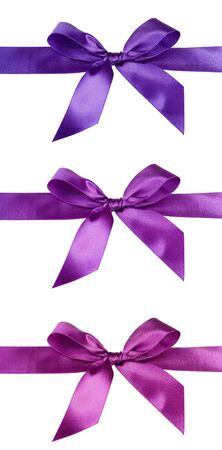 set of satin ribbon bow on white background の写真素材