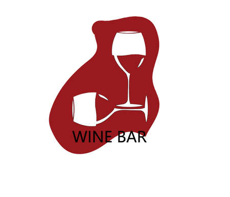 wine bar ,two glasses on a red background .vectorのイラスト素材