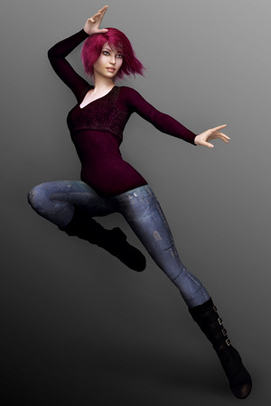 Beautiful Mage Fighter Girl With Red Hairの写真素材