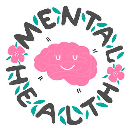 Mental Health quote illustration. Vector stylized image of the brain.のイラスト素材