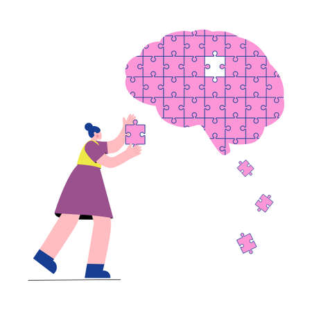 Help with mental illness concept. Brain with jigsaw puzzle pieces inside.のイラスト素材