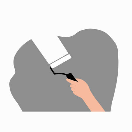 Male hand painting wall with paint rollerのイラスト素材