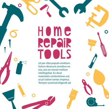 Home repair service tools banner. Multicolor vector illustrationのイラスト素材