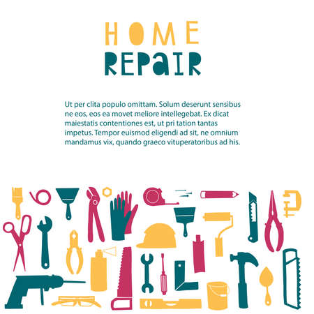 Infirmation card about home repair. Banner. Set all of repair toolsのイラスト素材