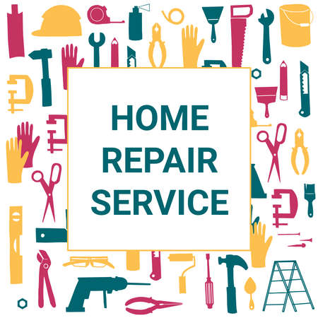 Home repair service tools banner. Multicolor set of toolsのイラスト素材