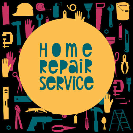 Banner with working tools for home repair service. dark backgroundのイラスト素材