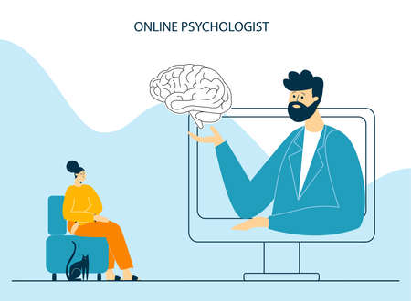 online psychological assistance service. Psychological help at a distanceのイラスト素材