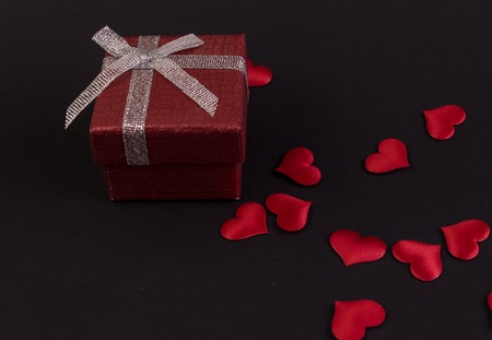 valentines gift with red heartsの写真素材