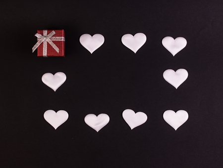 valentines background, white hearts and giftの写真素材